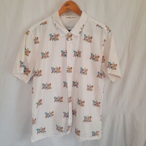 Teddy Fresh Logo Pattern Camp Shirt Button Down Short Sleeve All Over Print Med.